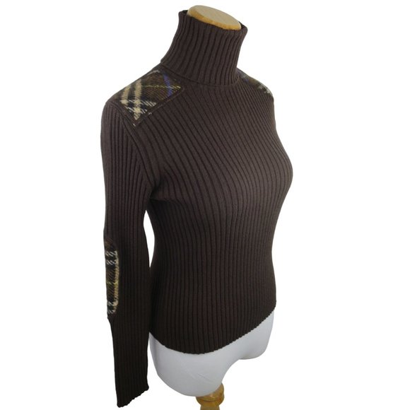 Burberry Sweaters - Burberry Merino Turtleneck Sweater With Shoulder and Elbow Patches M